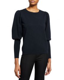 Milly Diagonal Pointelle Knit Puff-Sleeve Top at Neiman Marcus